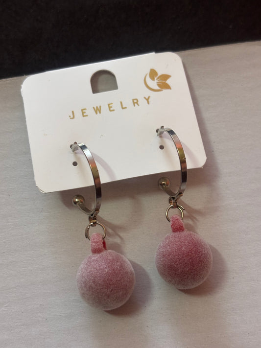 🍒 Velvet Blush Pom Earrings
