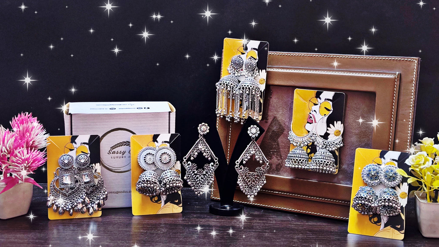 NoorBox Oxidized Jhumka Combo (Set of 6)