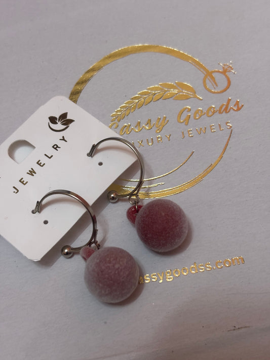 🍒 Velvet Blush Pom Earrings