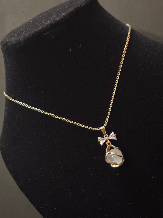 Crystal Bow Charm Necklace